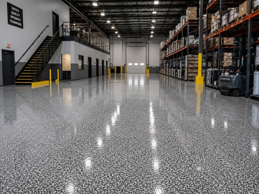 Coated floor in a commercial warehouse